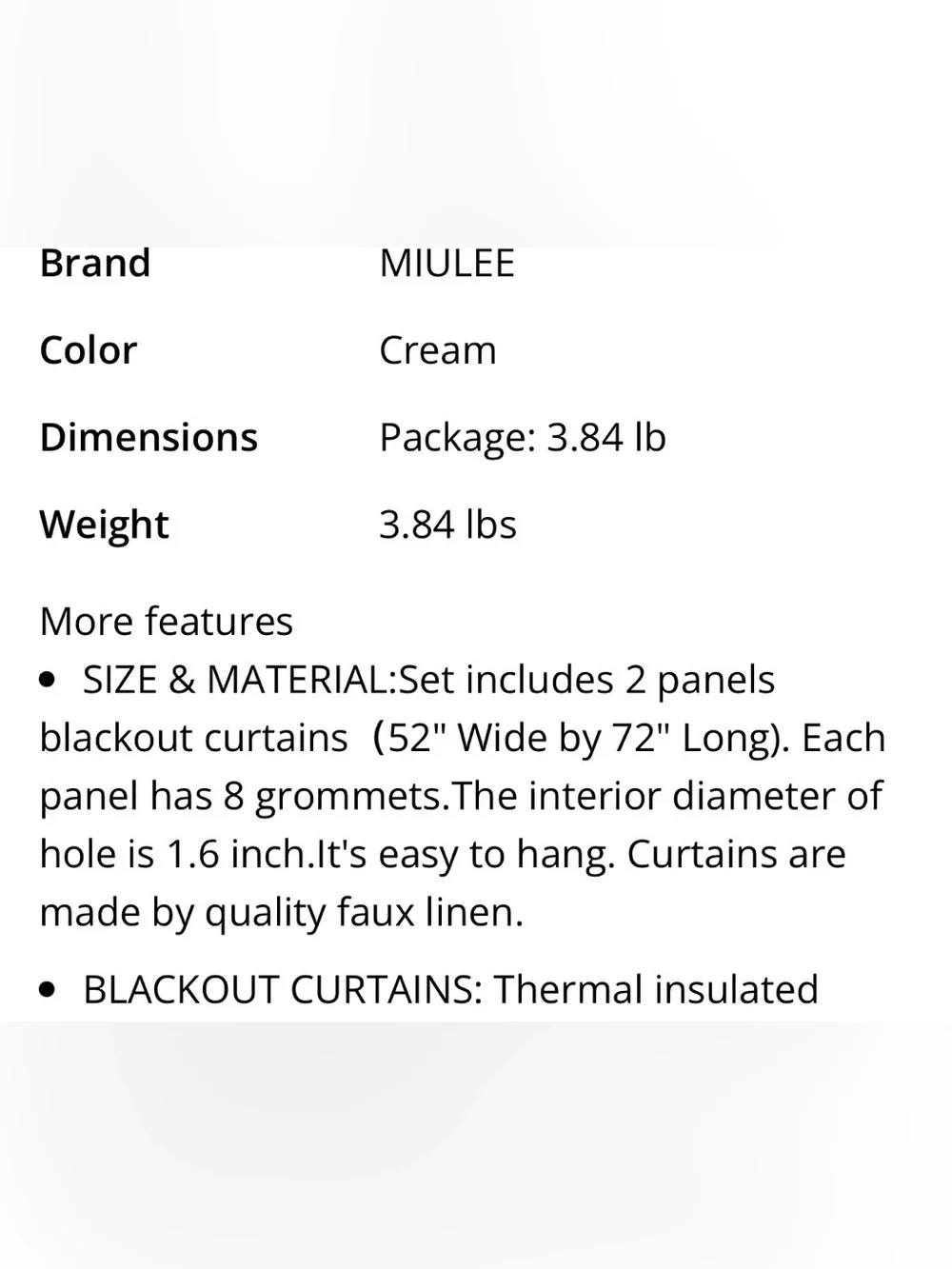 100% Blackout Curtains 52x72” (2-panels) CREAM